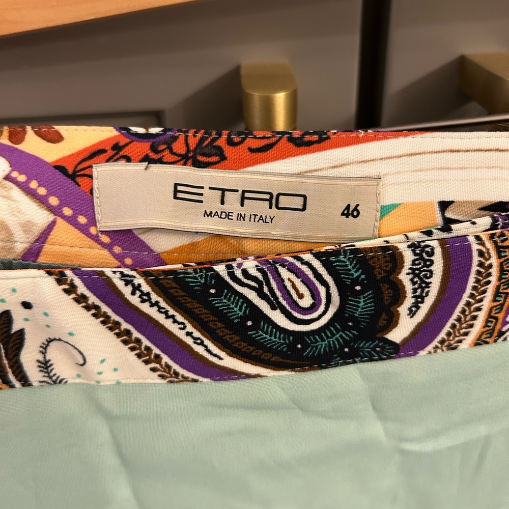 🩵 Etro A-Line Skirt with Paisley Design - Mint and Purple - Picture 5 of 7